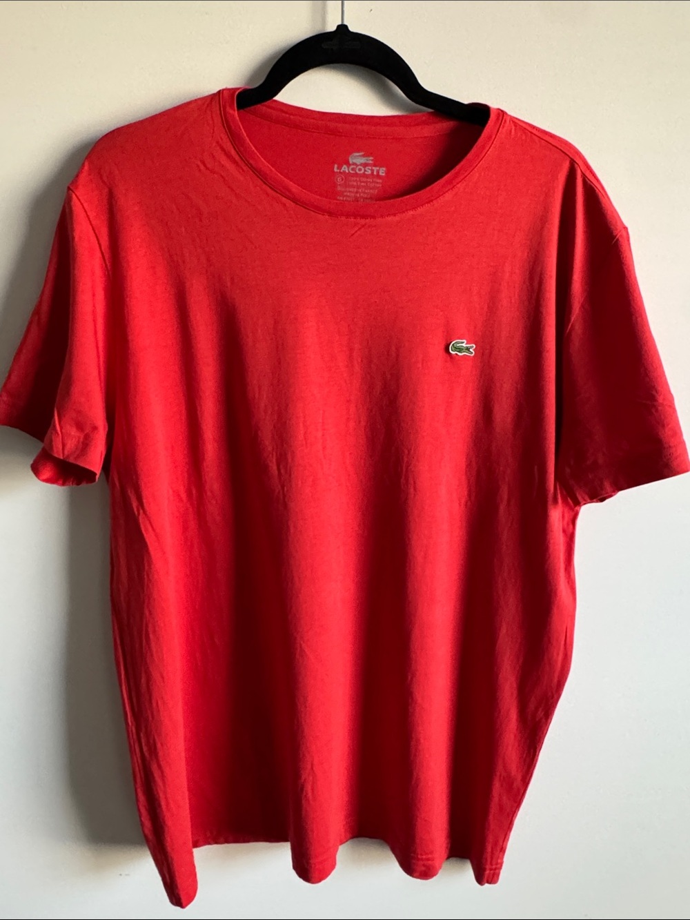 Lacoste Men's brunt orange Crew Neck Tee with Green Crocodile Logo